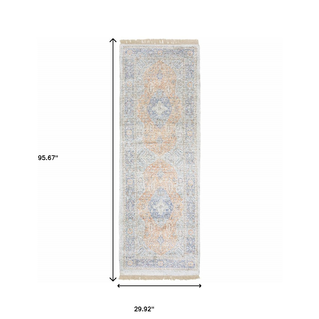 10' X 13' Blue And Red Oriental Hand Loomed Stain Resistant Area Rug With Fringe