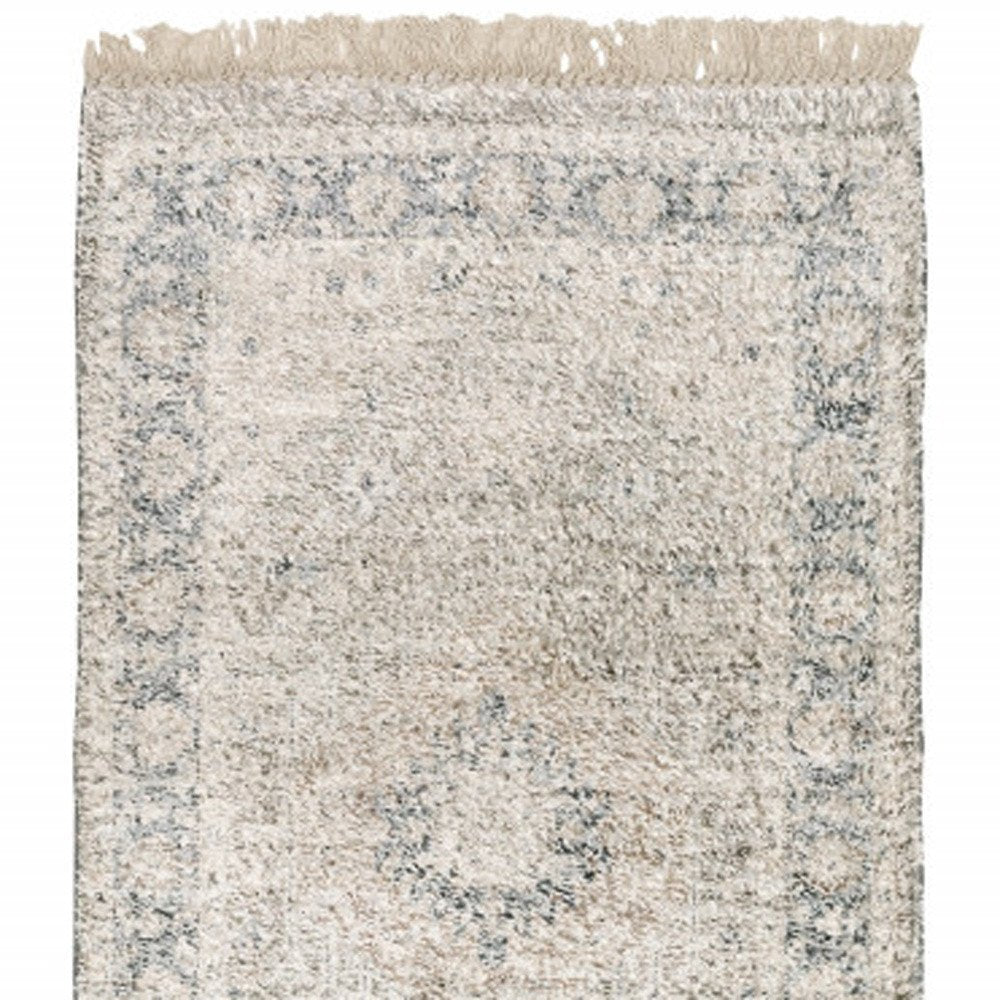 8' X 10' Beige And Grey Oriental Hand Loomed Stain Resistant Area Rug With Fringe