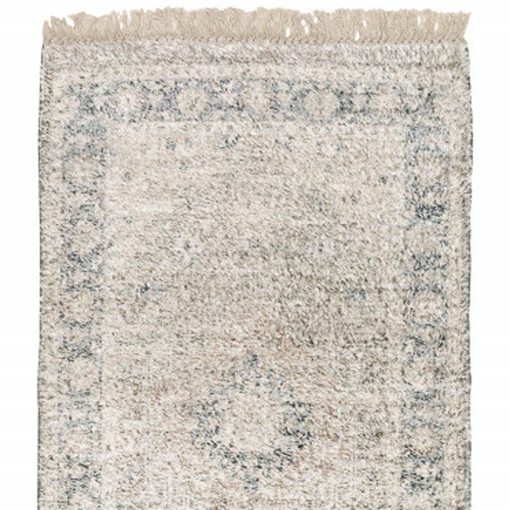 8' X 10' Beige And Grey Oriental Hand Loomed Stain Resistant Area Rug With Fringe