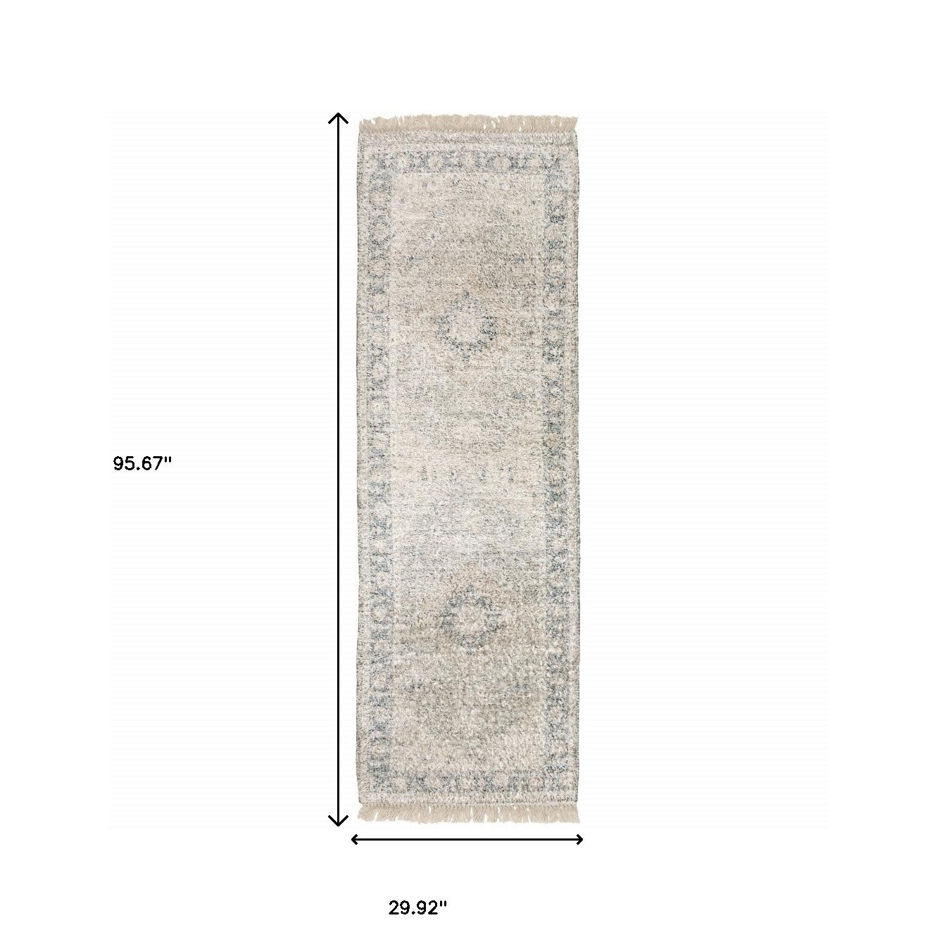 8' X 10' Beige And Grey Oriental Hand Loomed Stain Resistant Area Rug With Fringe