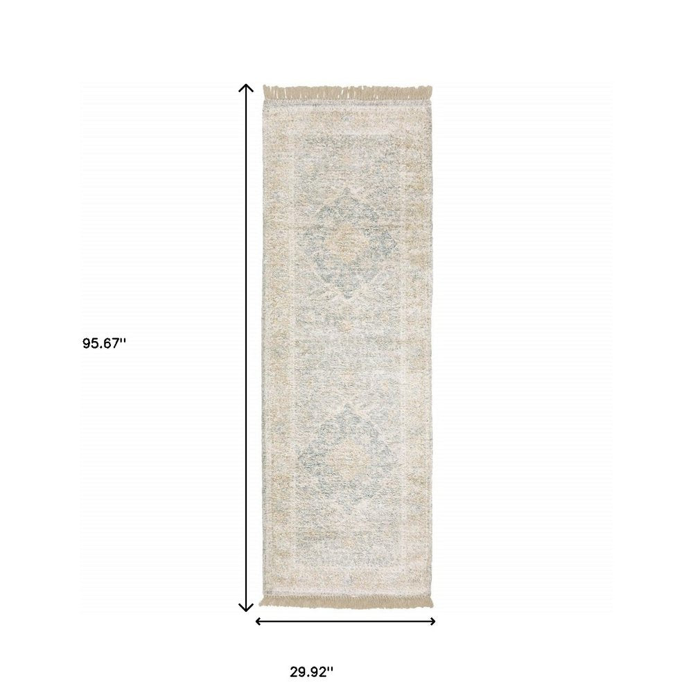 10' X 13' Grey And Beige Oriental Hand Loomed Stain Resistant Area Rug With Fringe