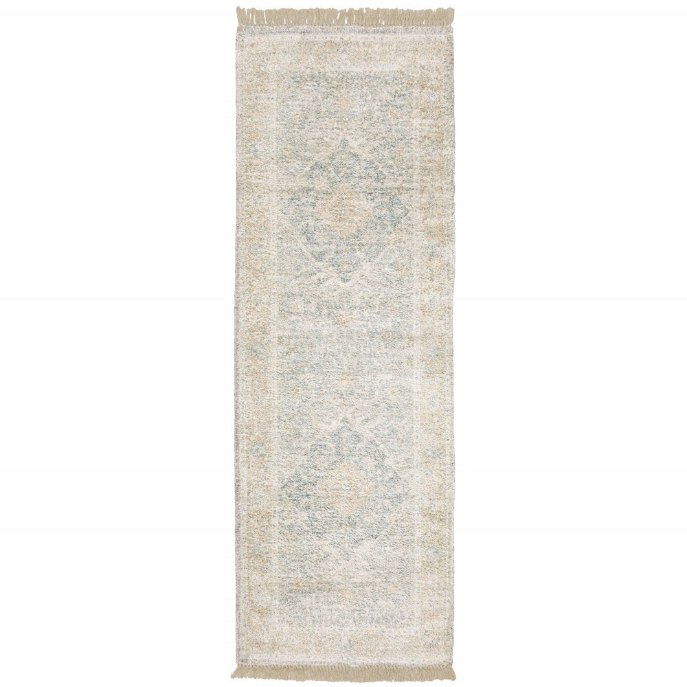 10' X 13' Grey And Beige Oriental Hand Loomed Stain Resistant Area Rug With Fringe