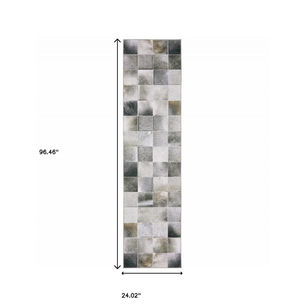 8' Gray And Charcoal Geometric Runner Rug