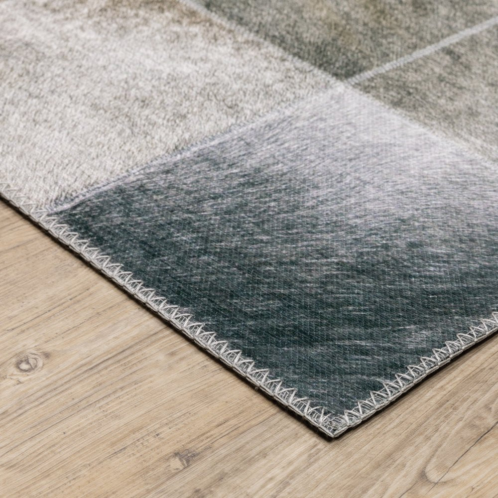 8' Gray And Charcoal Geometric Runner Rug
