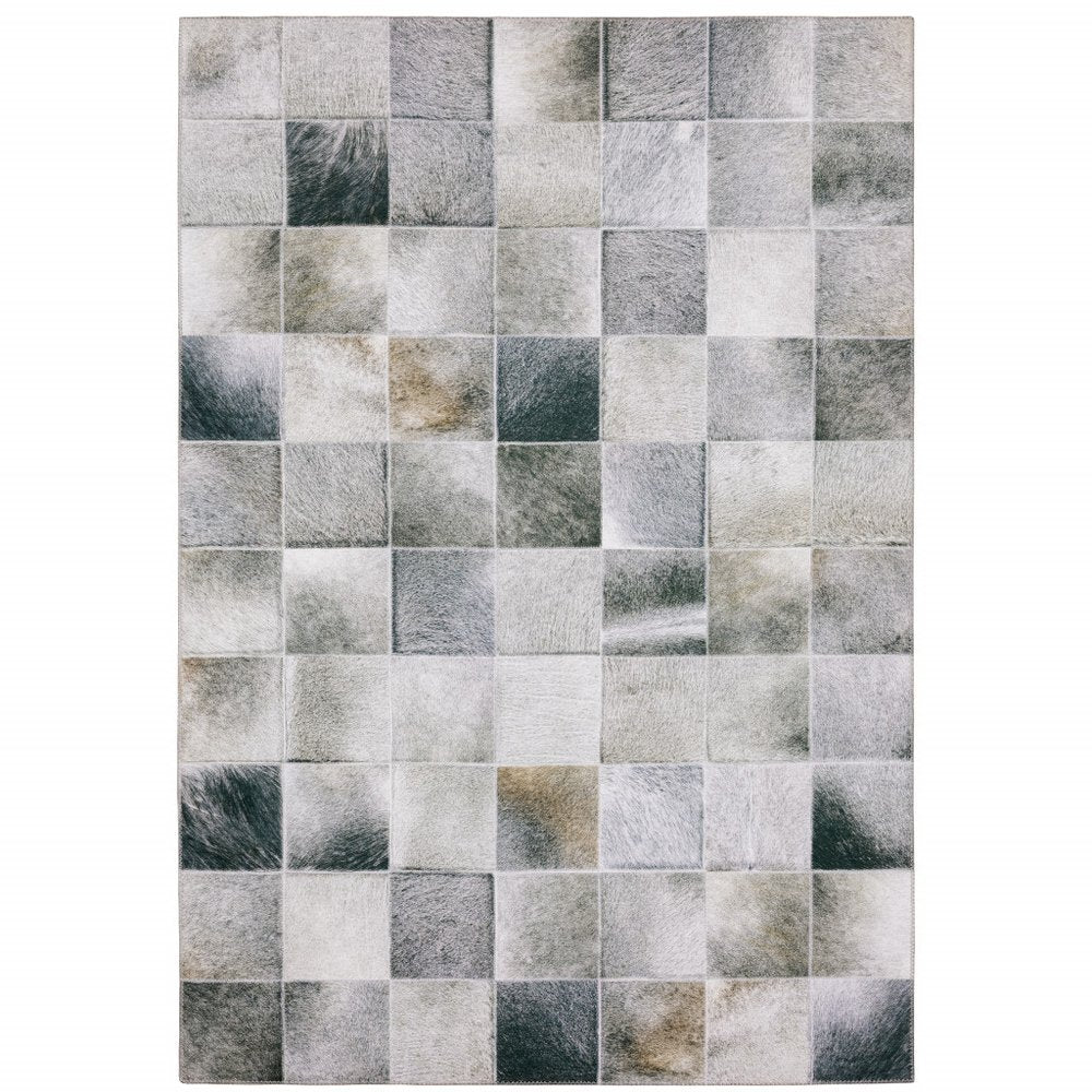 8' Gray And Charcoal Geometric Runner Rug