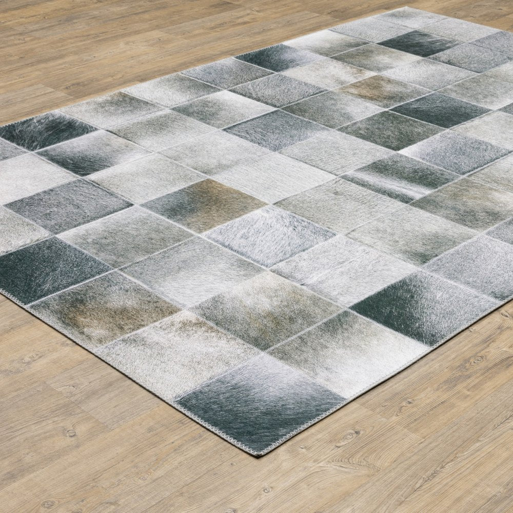 8' Gray And Charcoal Geometric Runner Rug