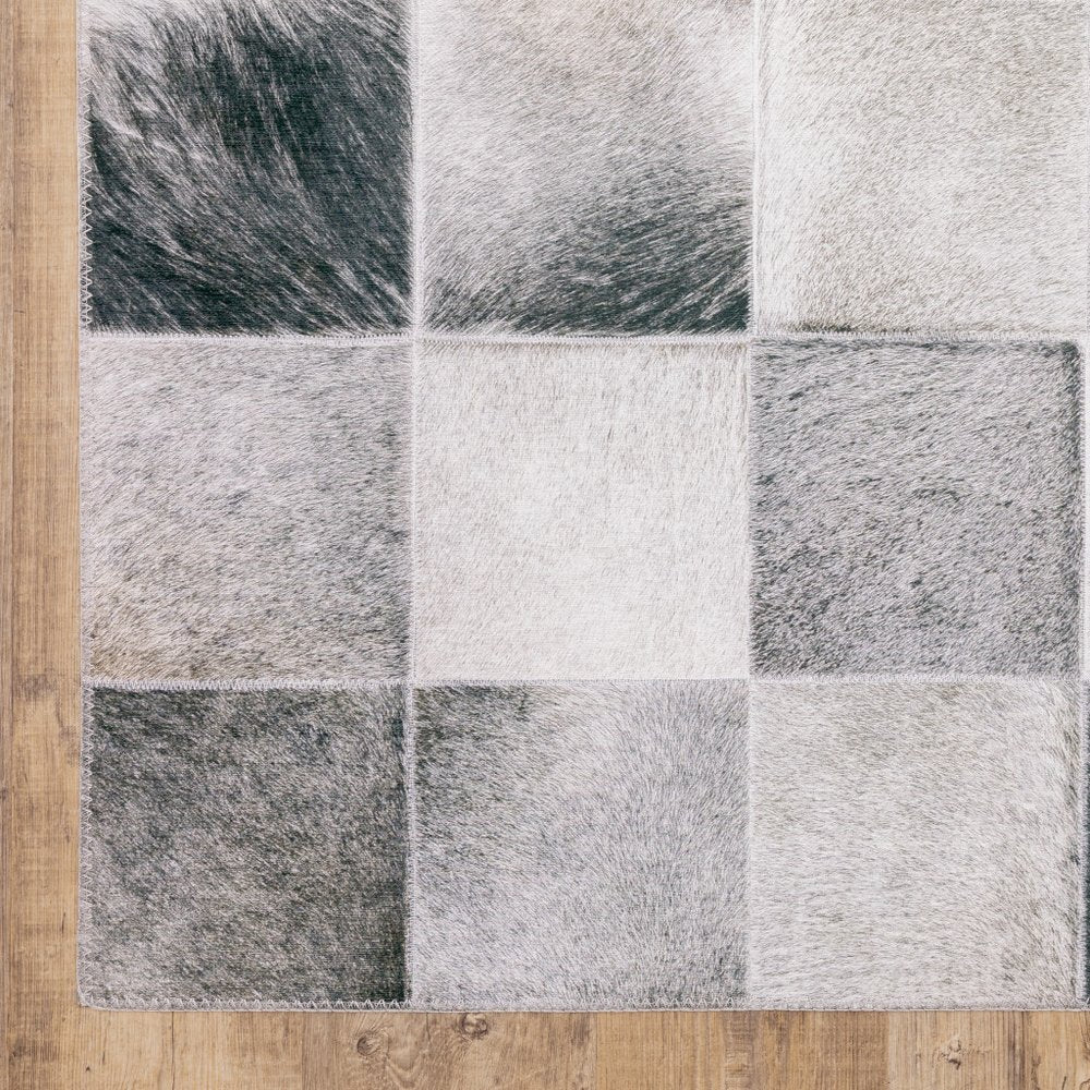 8' Gray And Charcoal Geometric Runner Rug