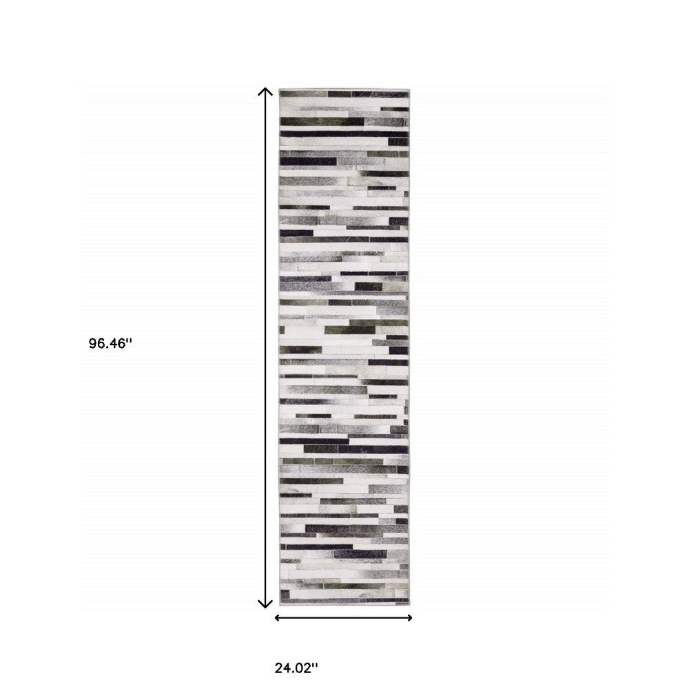 8' Gray And Charcoal Geometric Runner Rug