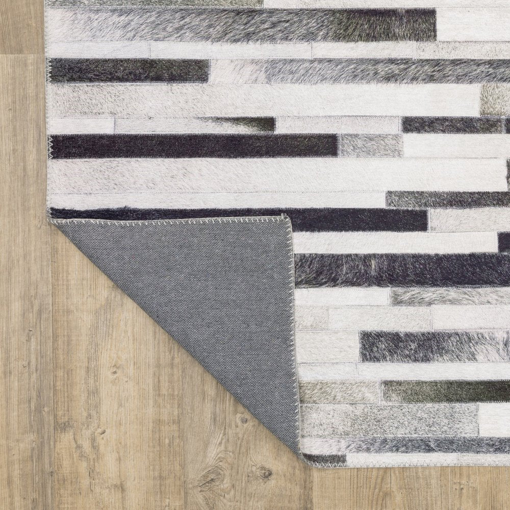 8' Gray And Charcoal Geometric Runner Rug