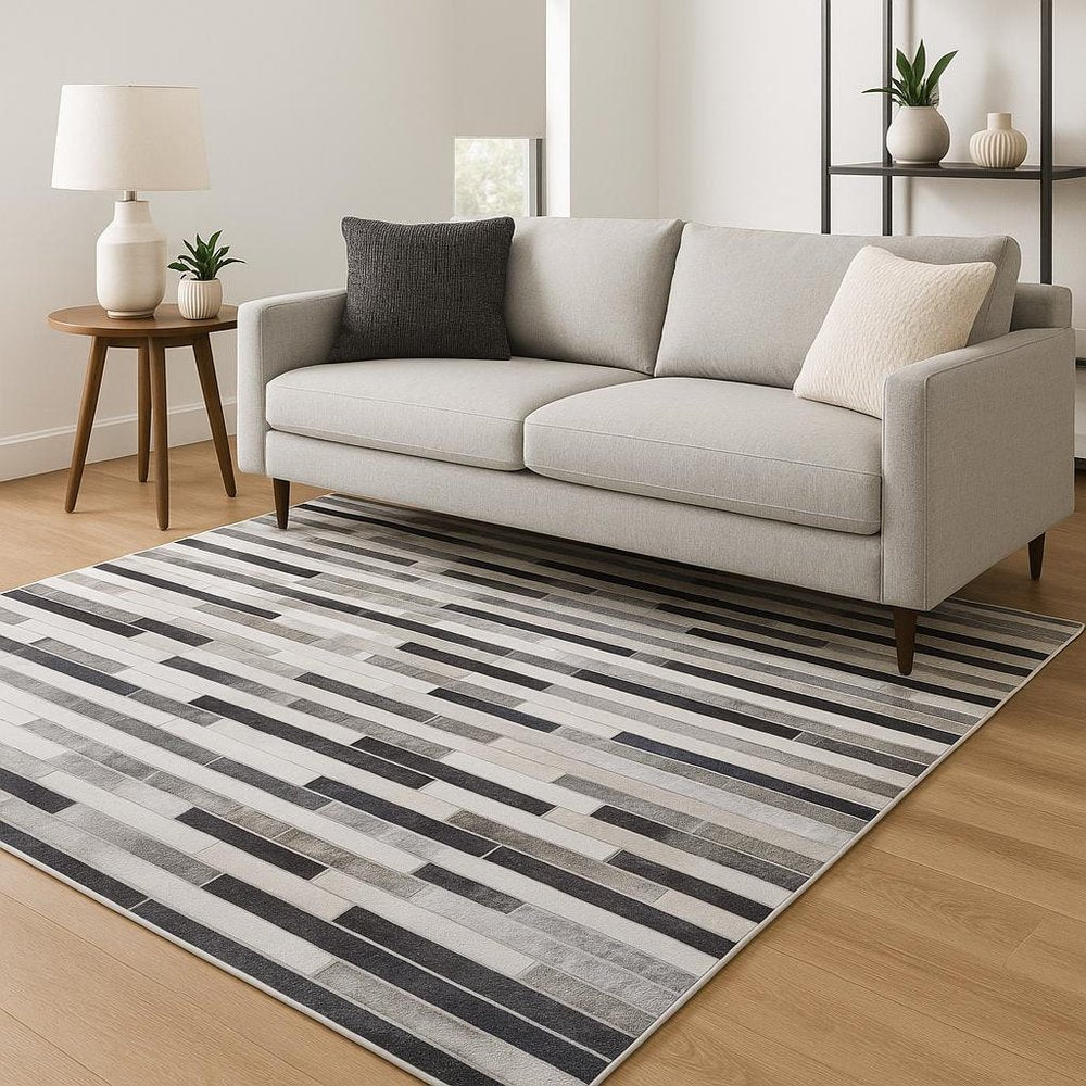 8' Gray And Charcoal Geometric Runner Rug