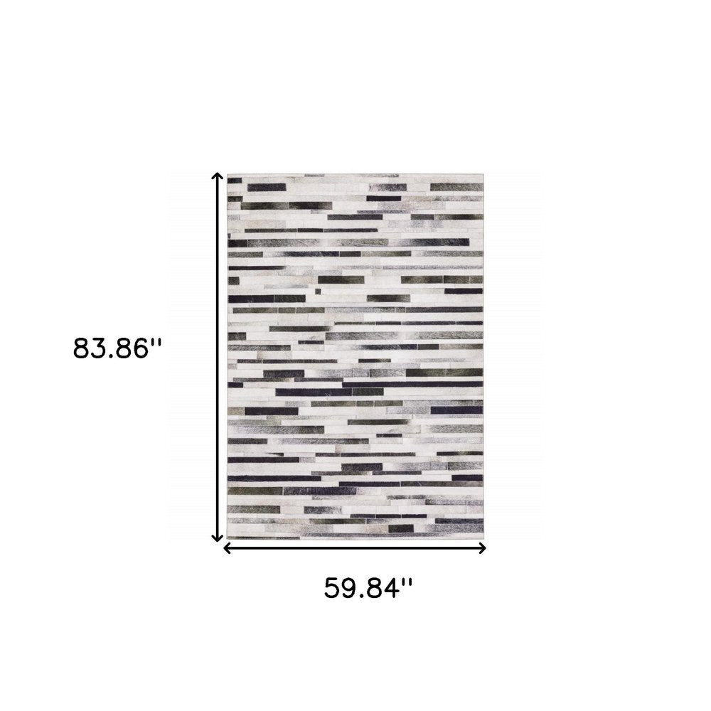 8' Gray And Charcoal Geometric Runner Rug