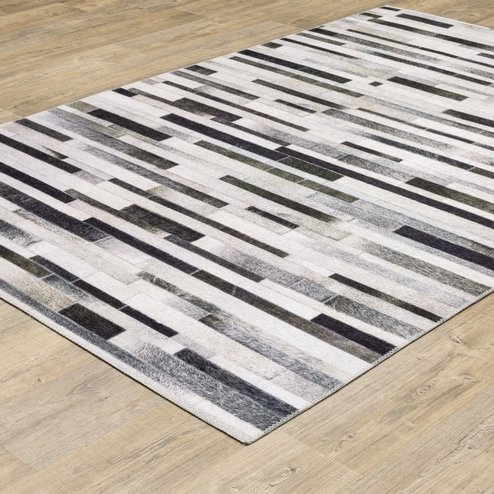 8' Gray And Charcoal Geometric Runner Rug