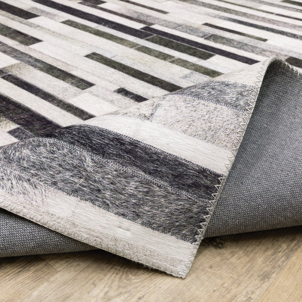 8' Gray And Charcoal Geometric Runner Rug