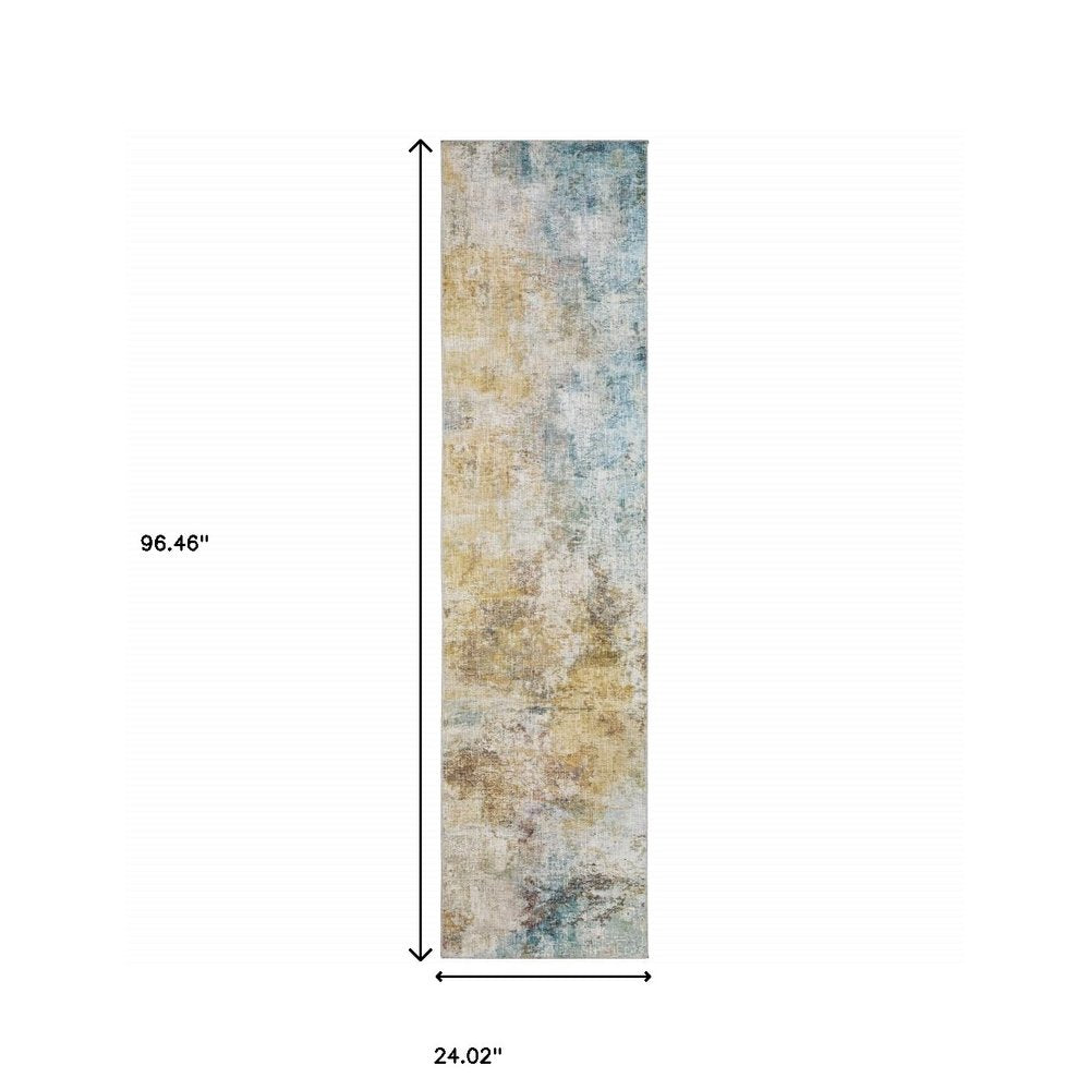 5' X 7' Blue And Yellow Abstract Power Loom Stain Resistant Area Rug