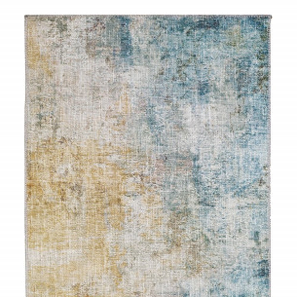 5' X 7' Blue And Yellow Abstract Power Loom Stain Resistant Area Rug