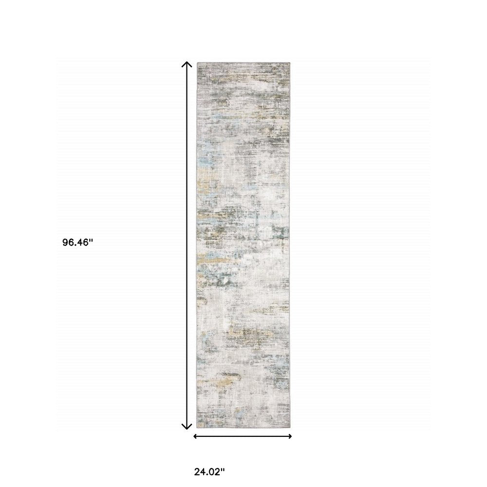 9' X 12' Beige And Gray Abstract Distressed Area Rug
