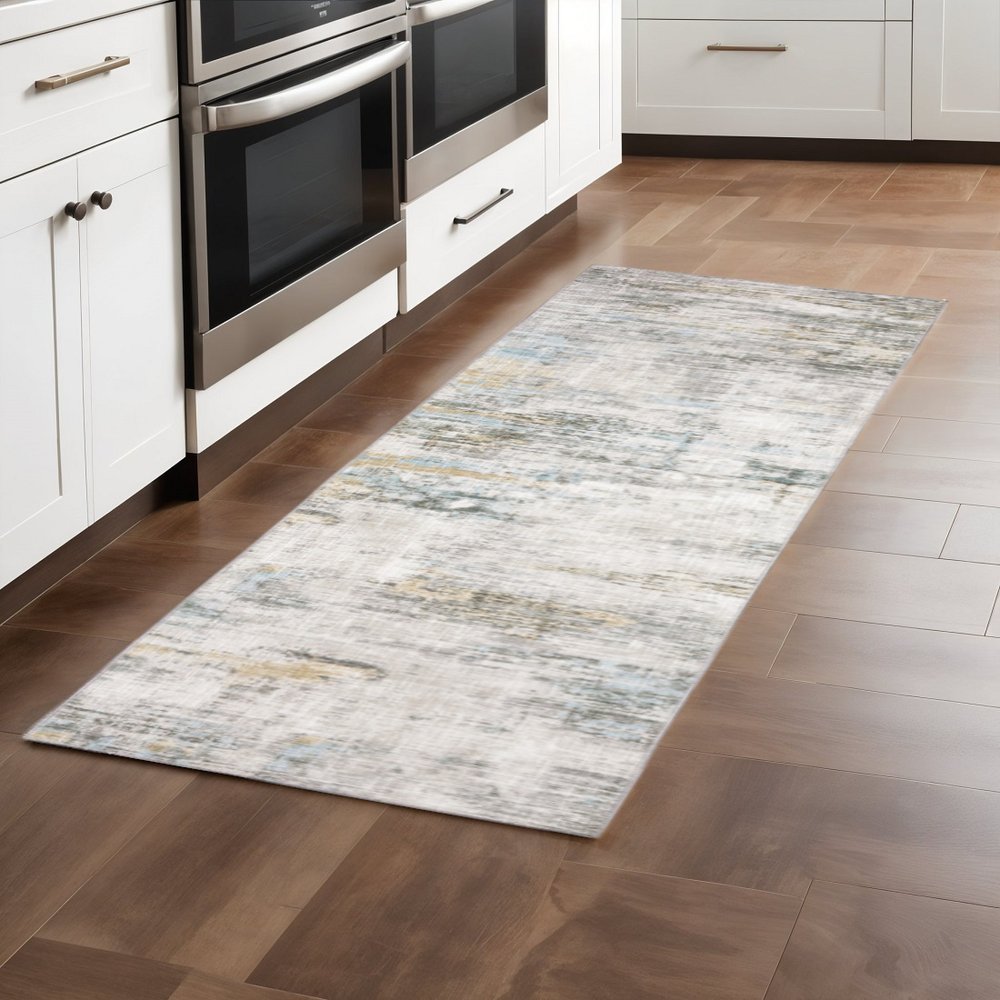 9' X 12' Beige And Gray Abstract Distressed Area Rug