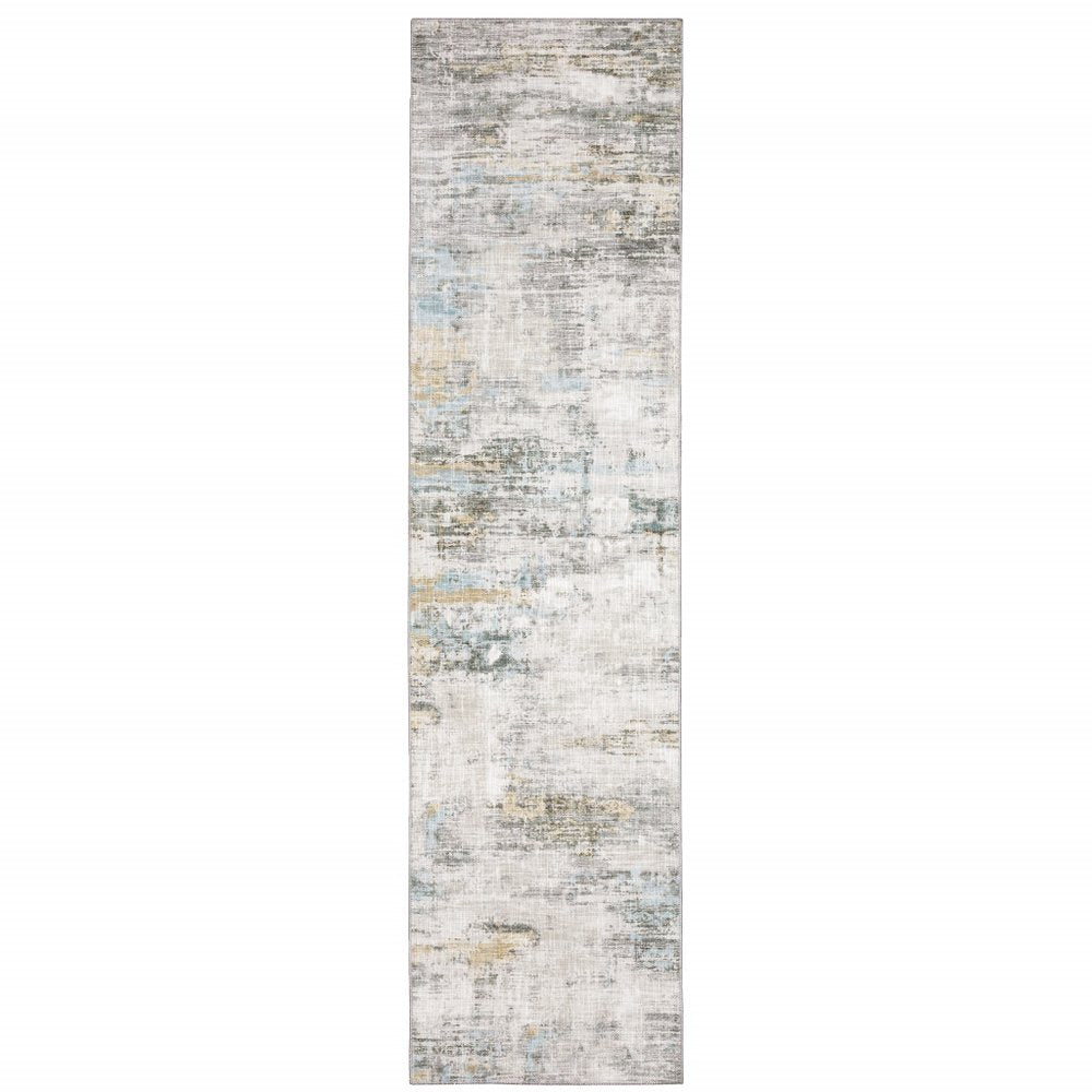 9' X 12' Beige And Gray Abstract Distressed Area Rug
