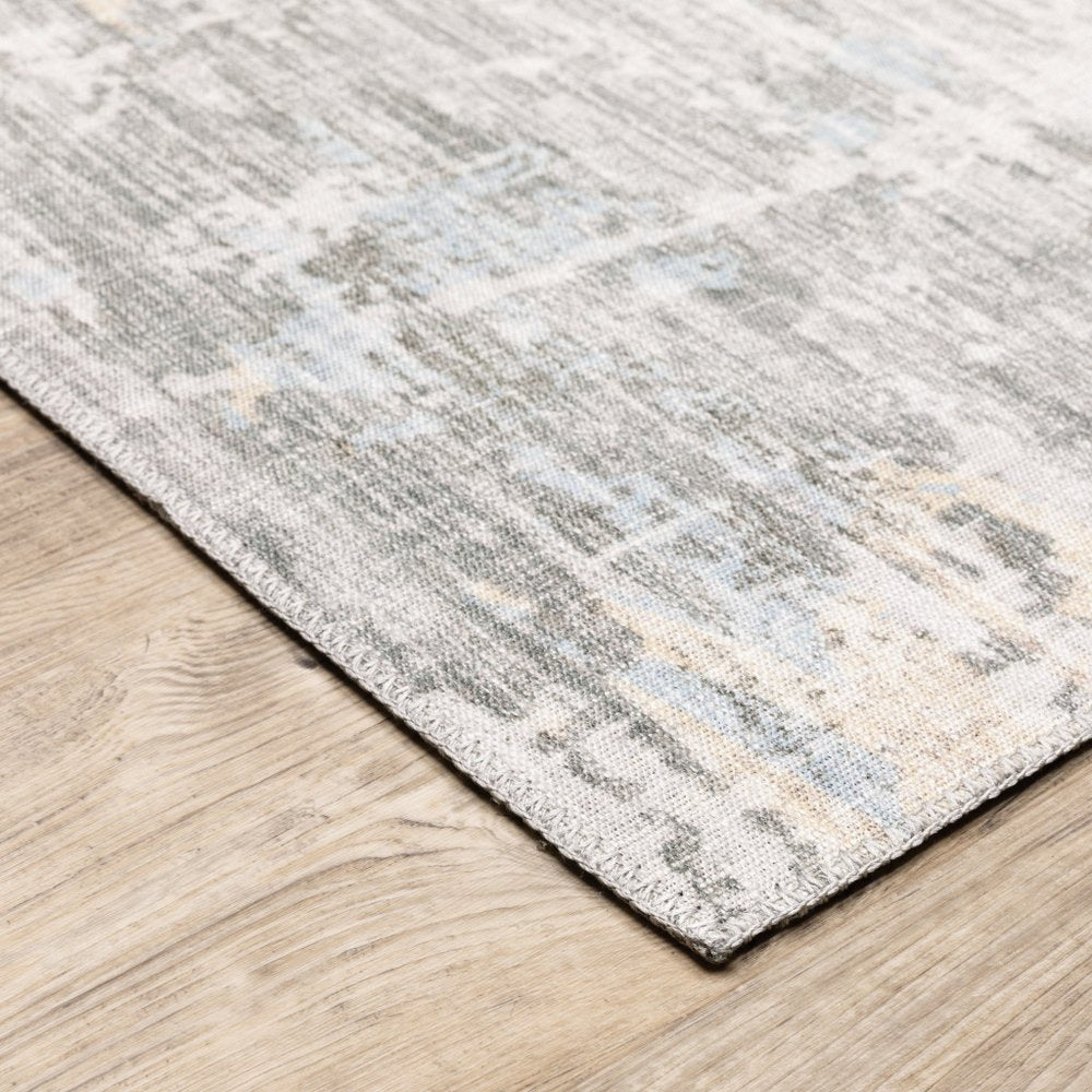 9' X 12' Beige And Gray Abstract Distressed Area Rug