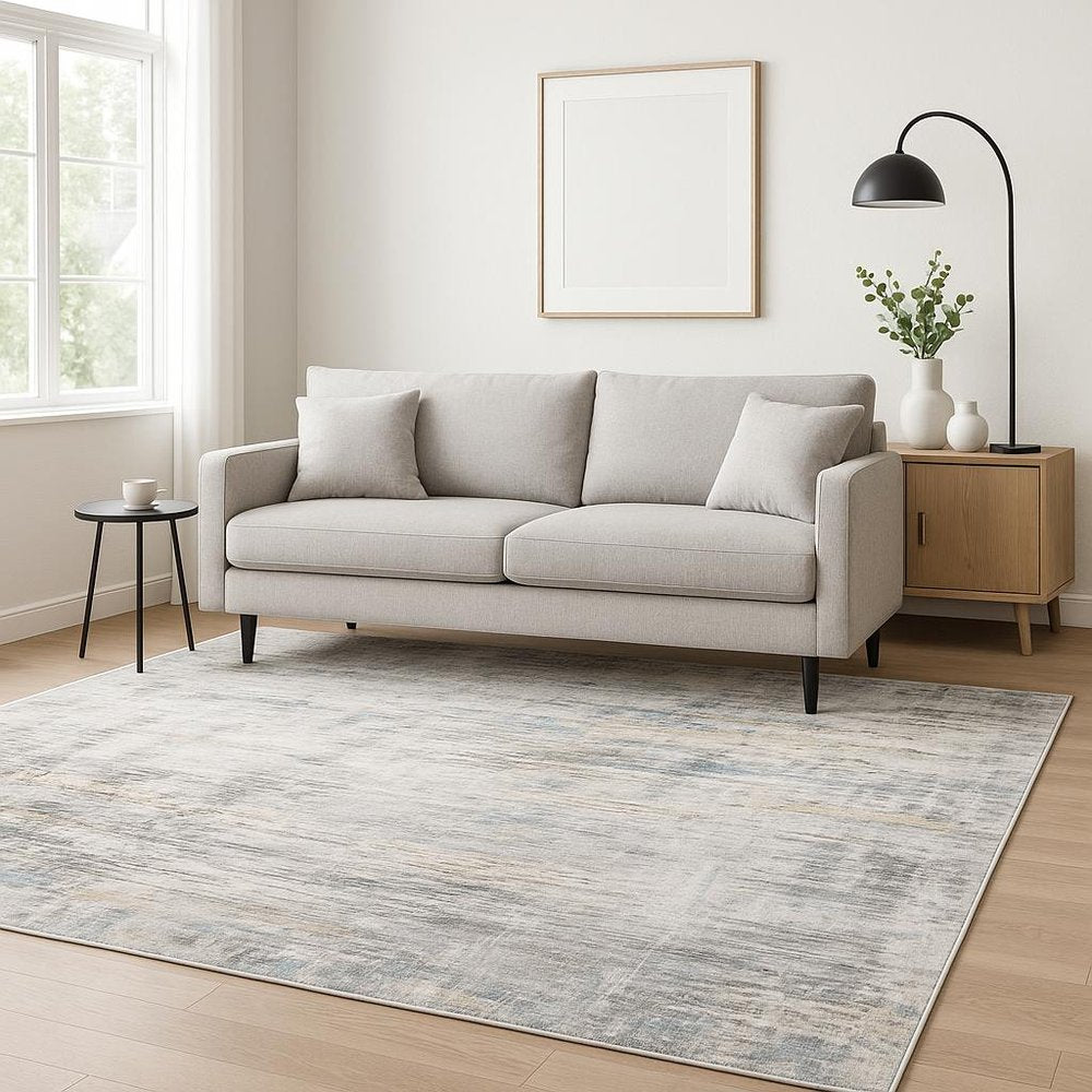 9' X 12' Beige And Gray Abstract Distressed Area Rug