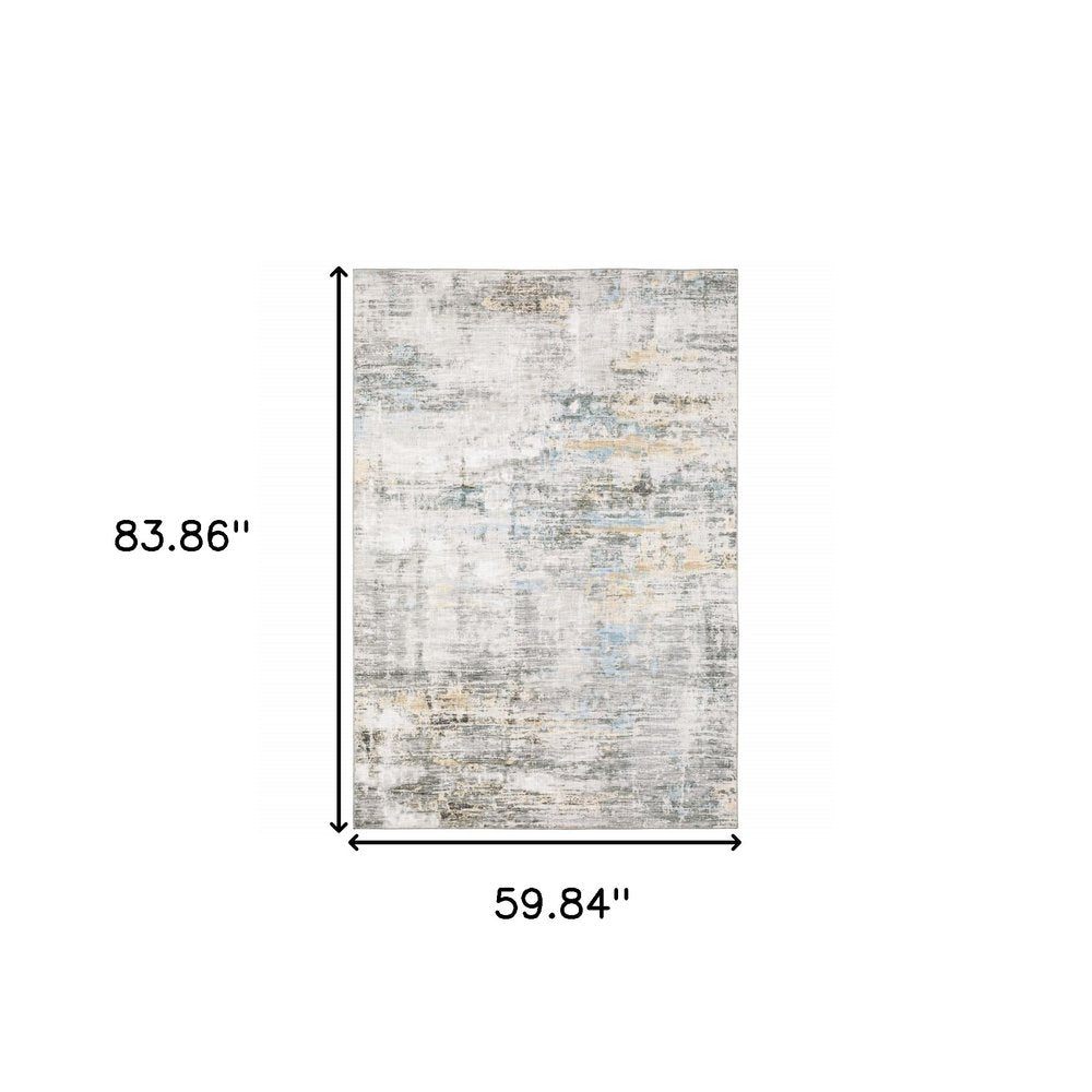 9' X 12' Beige And Gray Abstract Distressed Area Rug