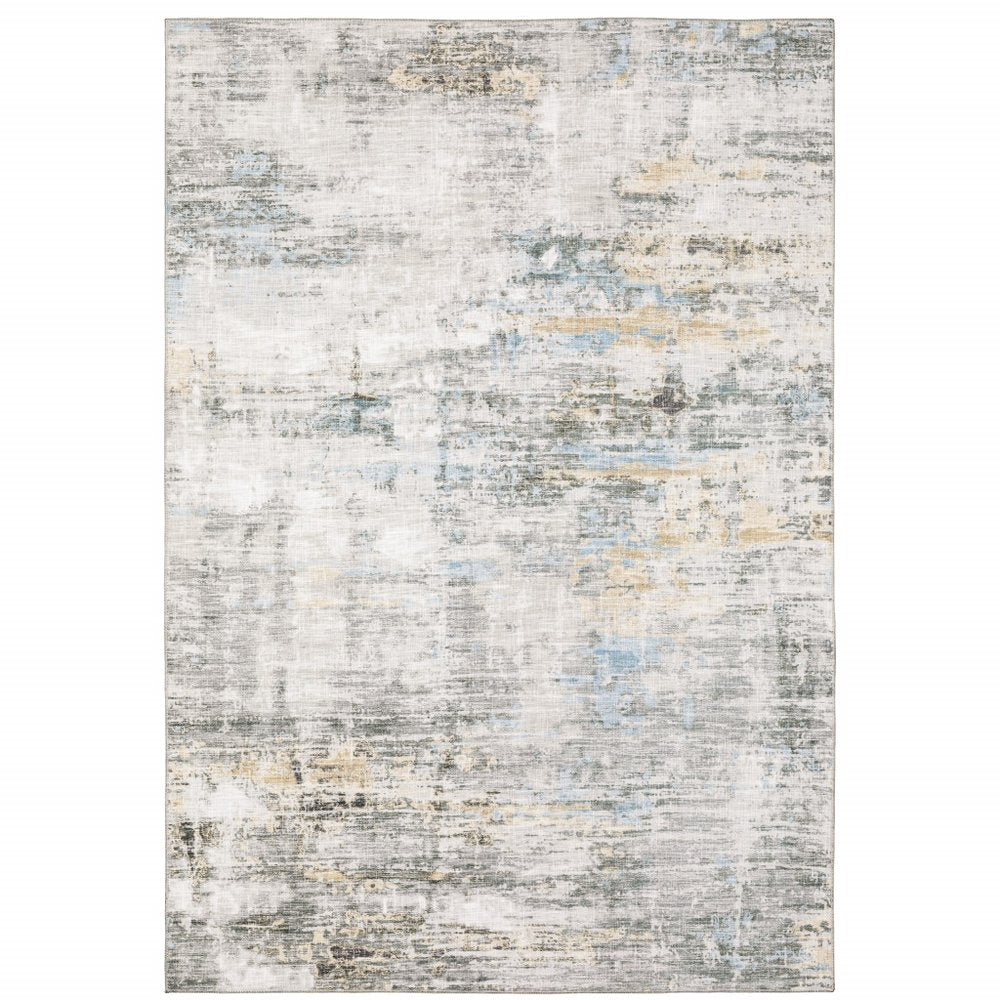 9' X 12' Beige And Gray Abstract Distressed Area Rug