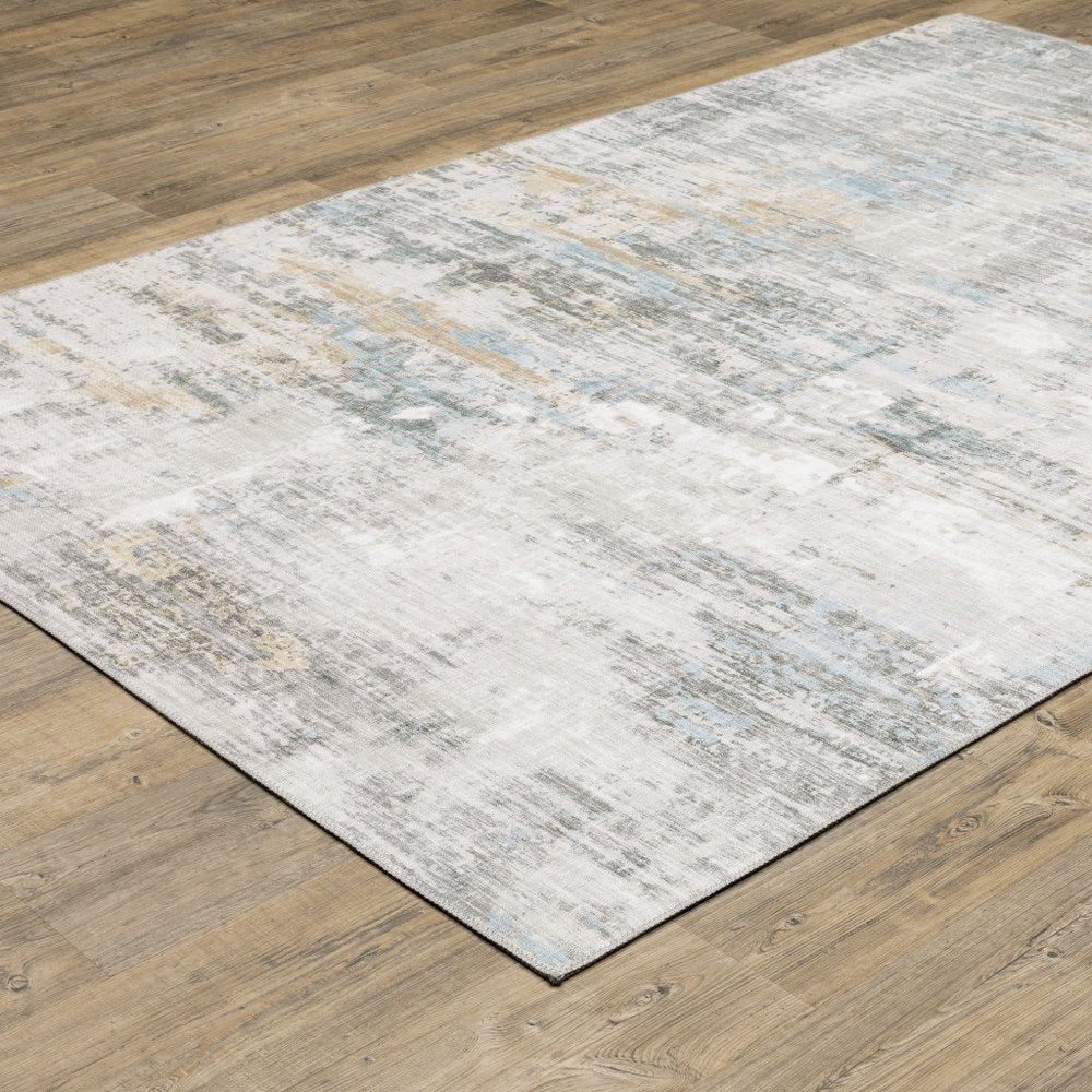 9' X 12' Beige And Gray Abstract Distressed Area Rug