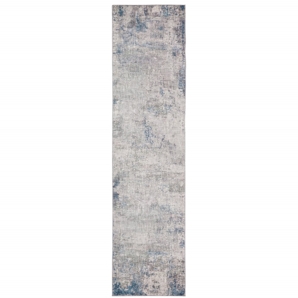 8' Blue and Gray Abstract Power Loom Runner Rug