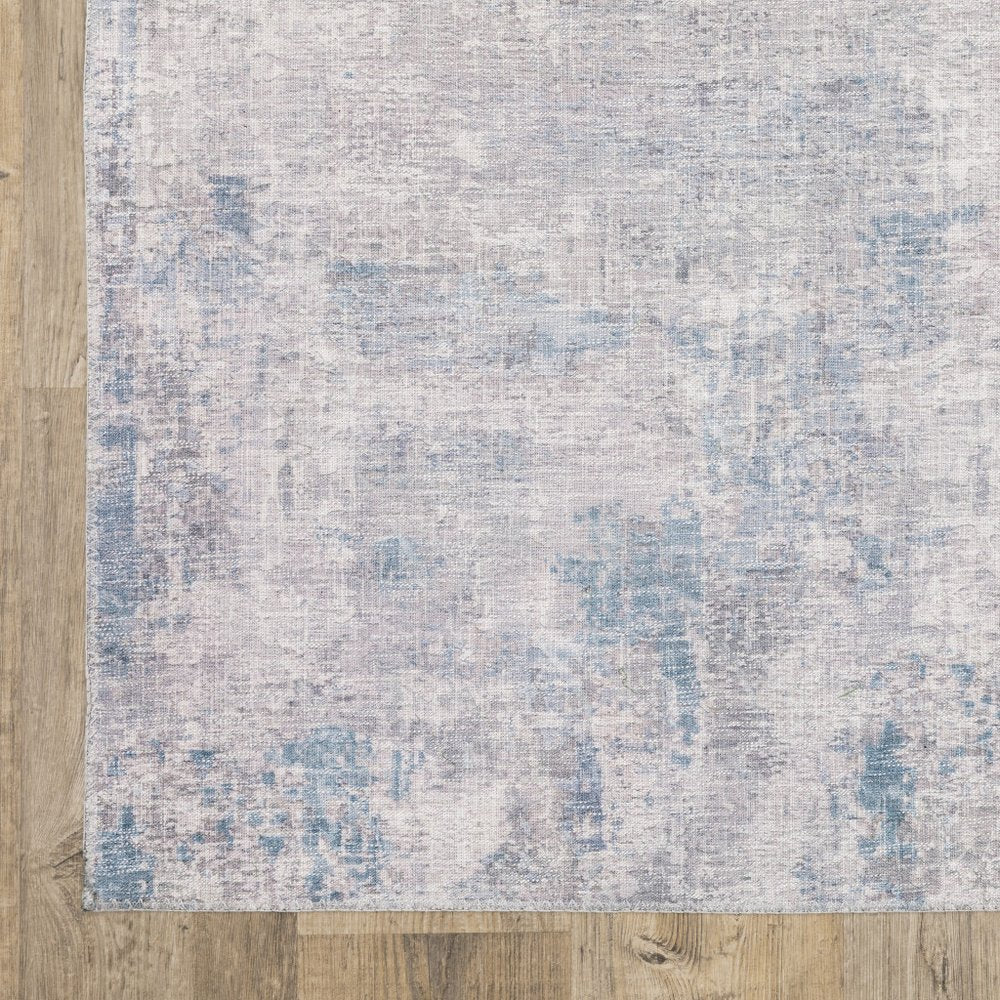 8' Blue and Gray Abstract Power Loom Runner Rug