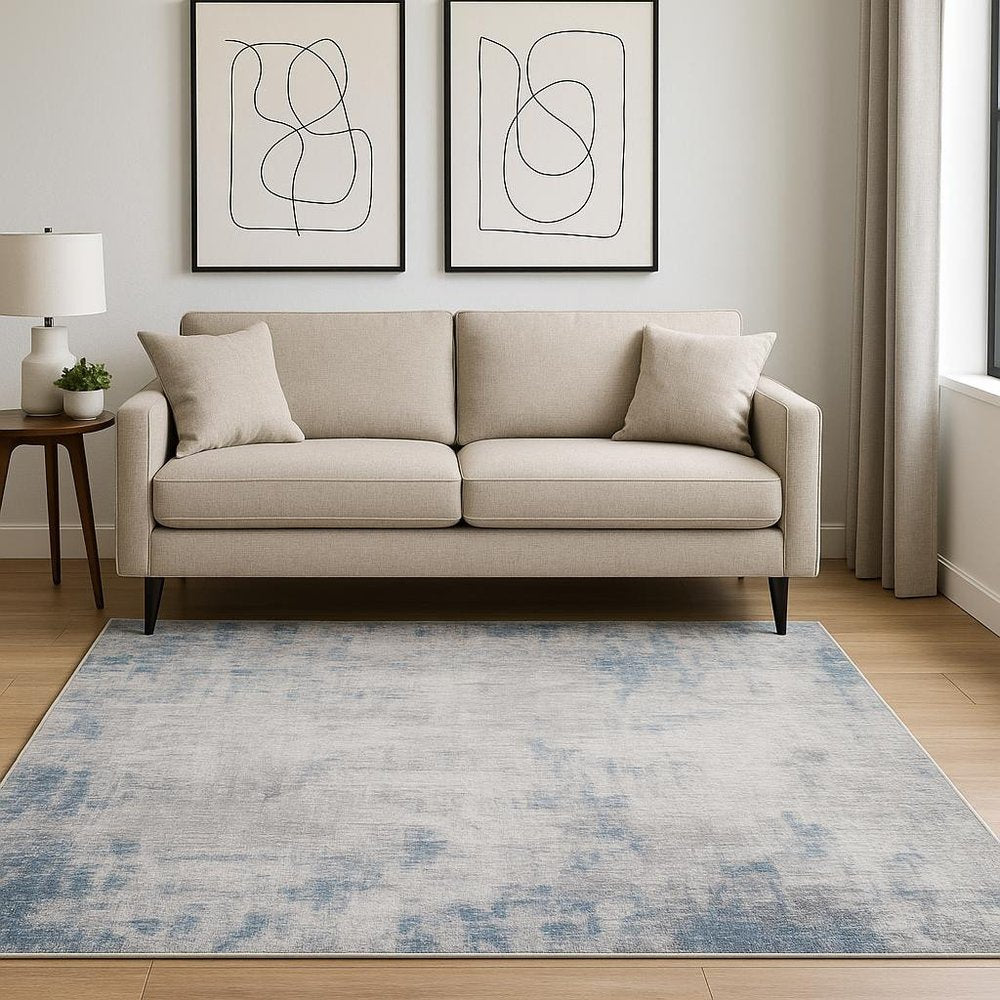 8' Blue and Gray Abstract Power Loom Runner Rug