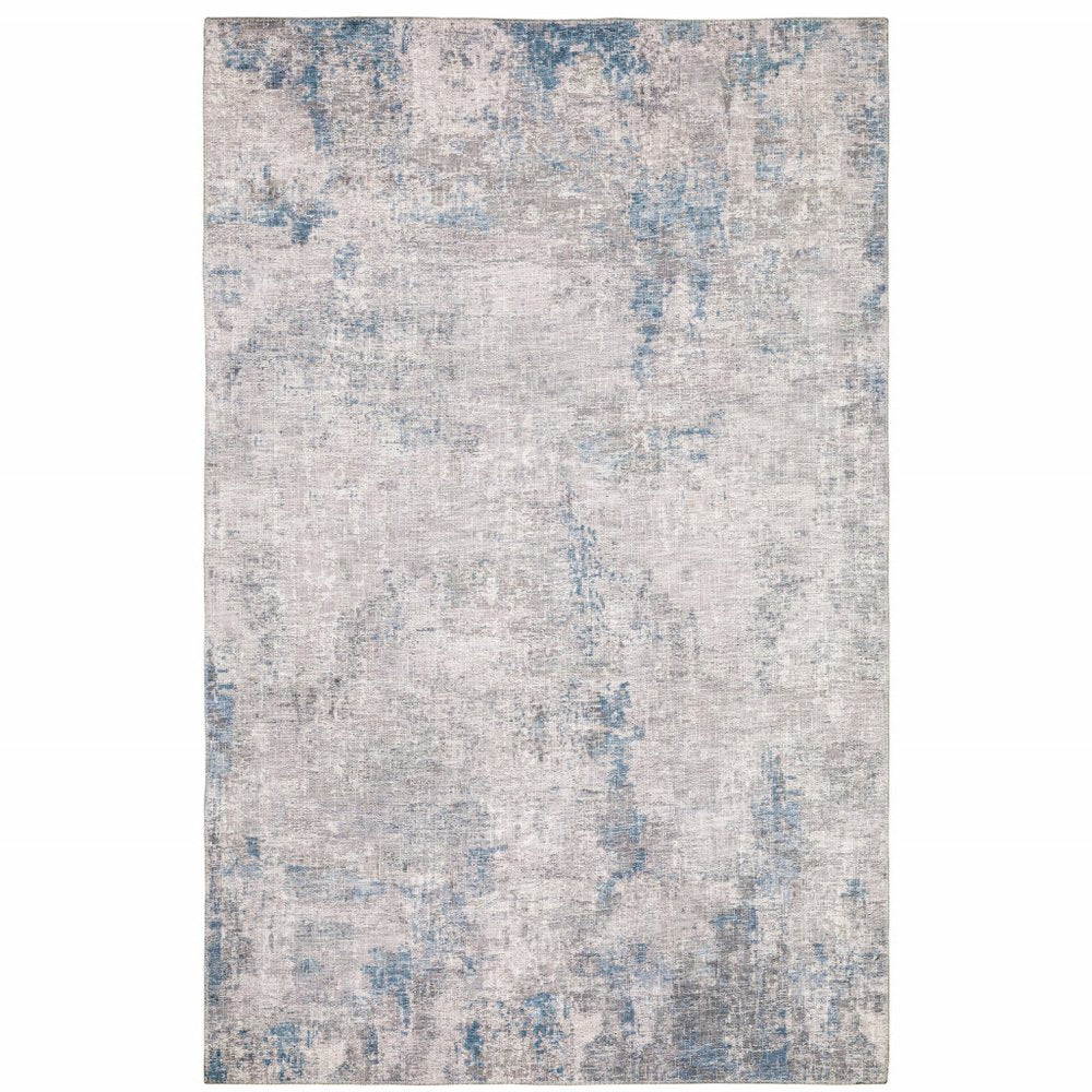 8' Blue and Gray Abstract Power Loom Runner Rug