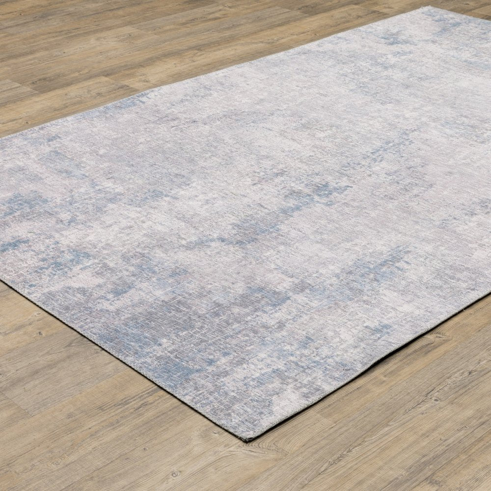 8' Blue and Gray Abstract Power Loom Runner Rug