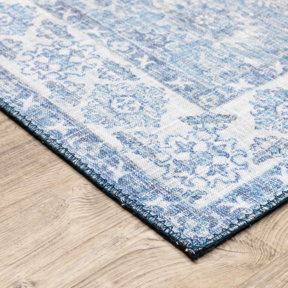 8' Blue and Gray Oriental Power Loom Runner Rug