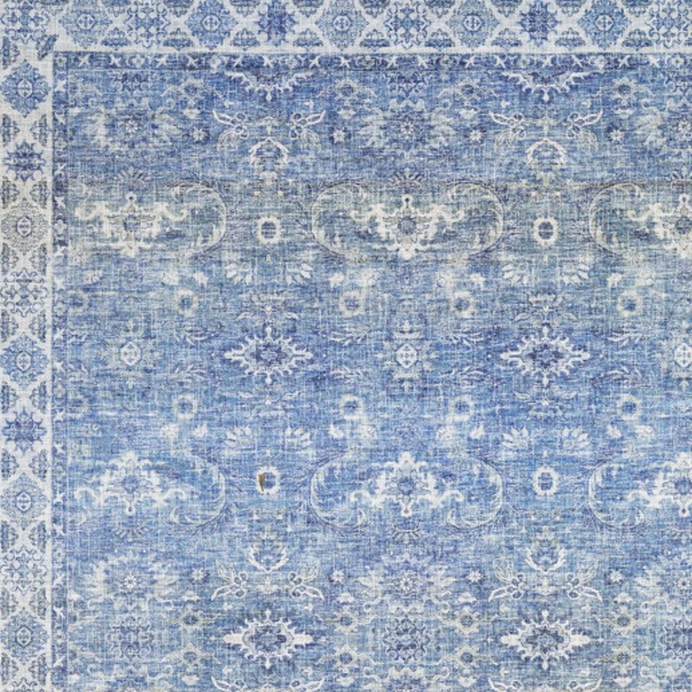 8' Blue and Gray Oriental Power Loom Runner Rug