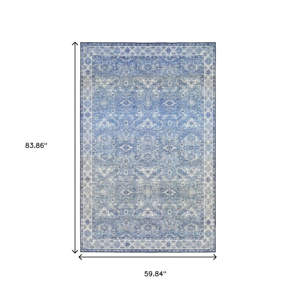 8' Blue and Gray Oriental Power Loom Runner Rug