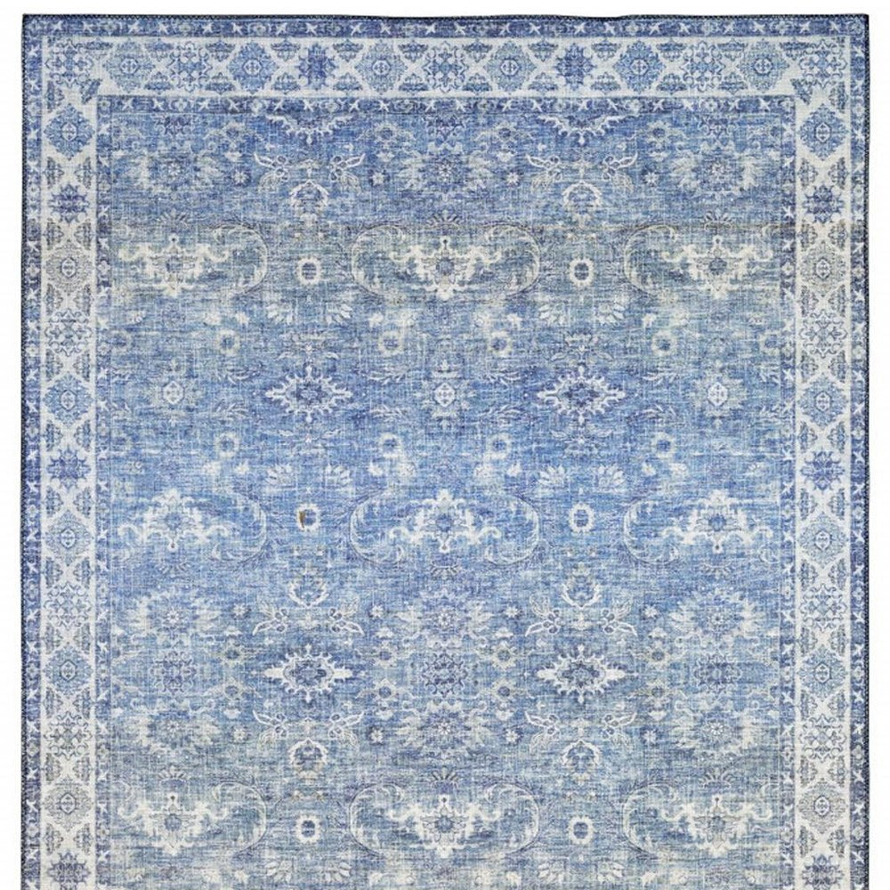 8' Blue and Gray Oriental Power Loom Runner Rug
