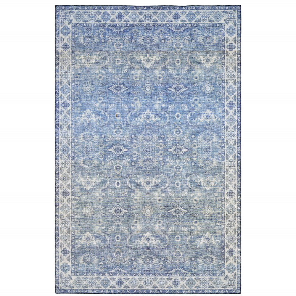 8' Blue and Gray Oriental Power Loom Runner Rug