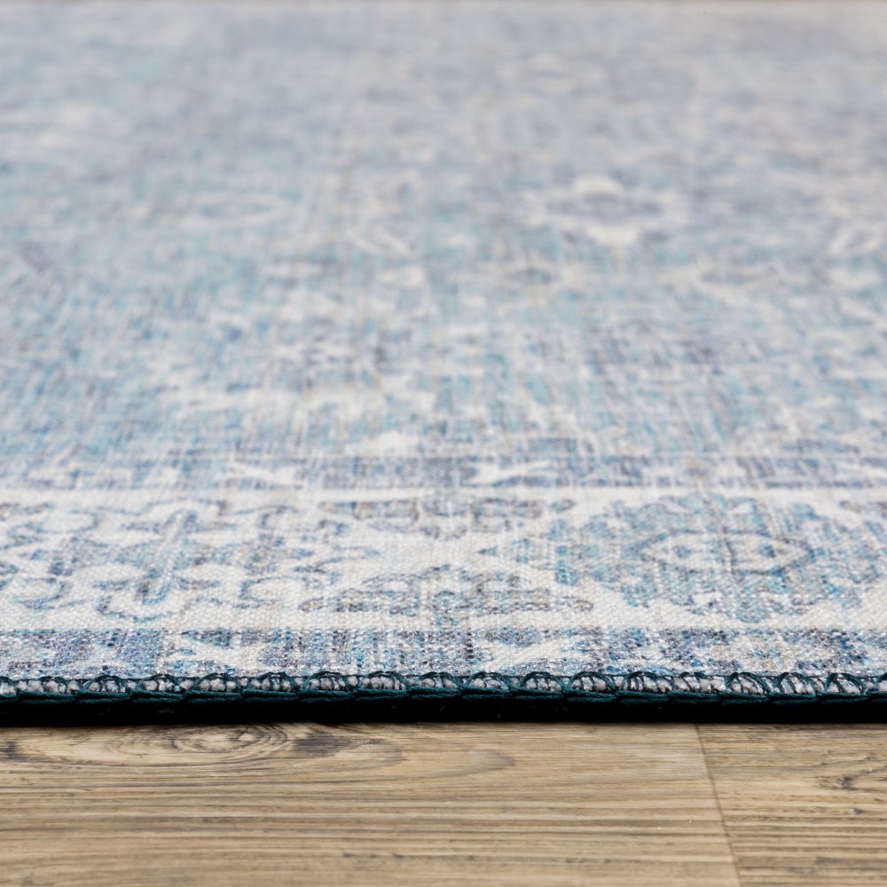 8' Blue and Gray Oriental Power Loom Runner Rug