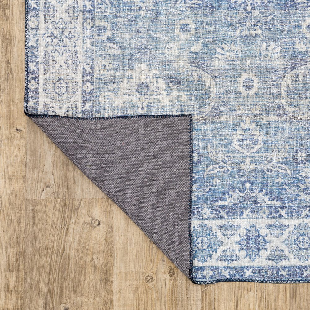 8' Blue and Gray Oriental Power Loom Runner Rug