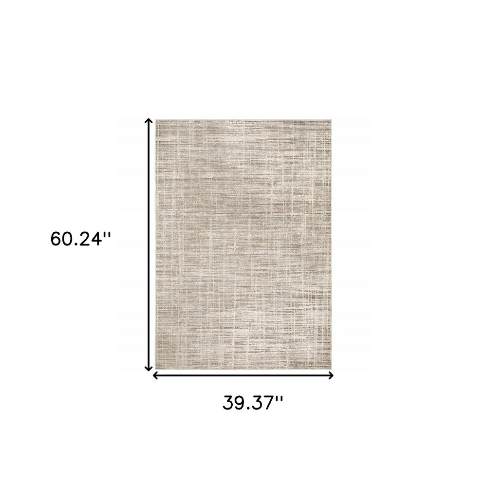 2' X 8' Beige Grey Ivory Tan And Brown Abstract Power Loom Stain Resistant Runner Rug