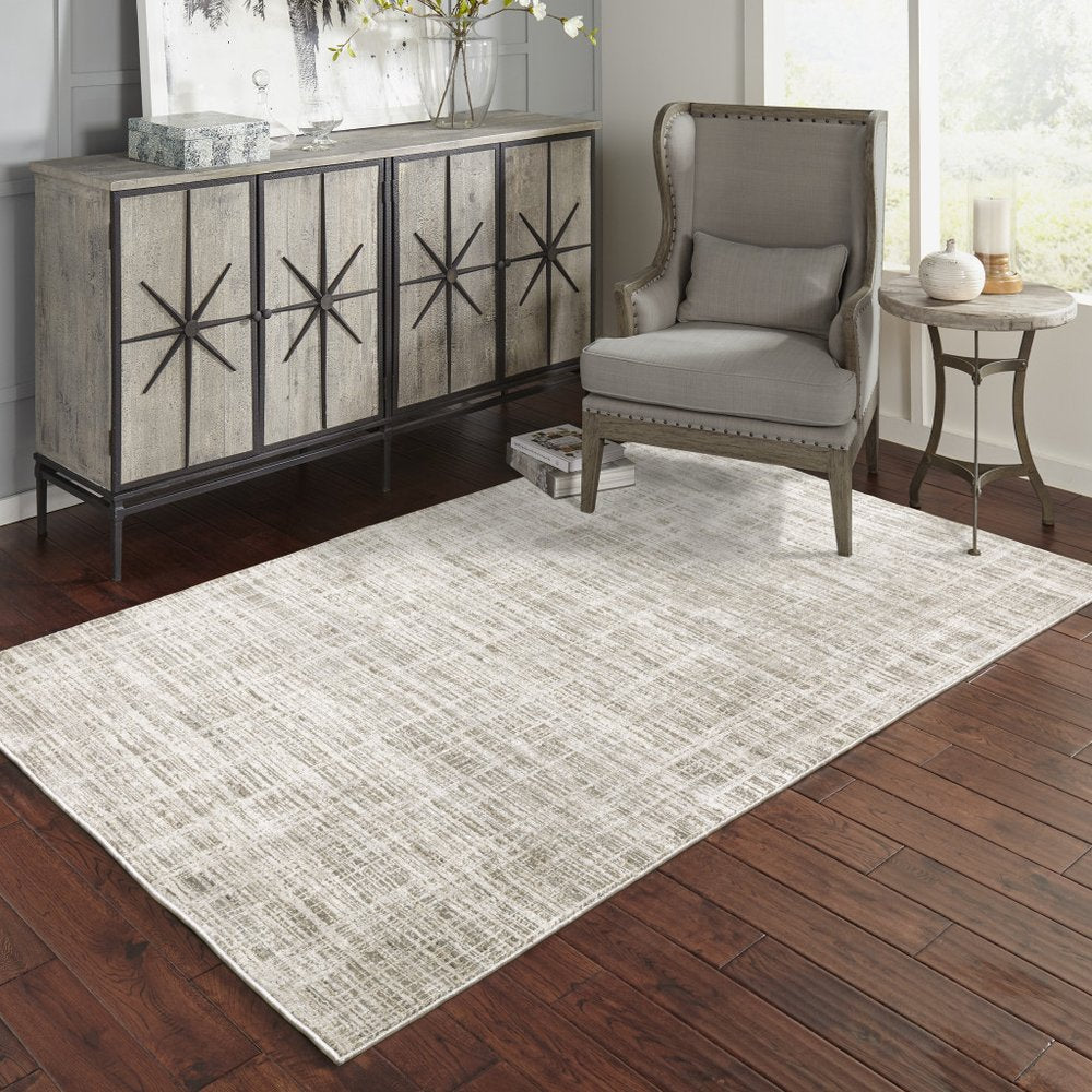2' X 8' Beige Grey Ivory Tan And Brown Abstract Power Loom Stain Resistant Runner Rug