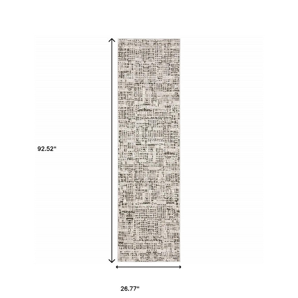 8' X 11' Ivory And Gray Abstract Area Rug