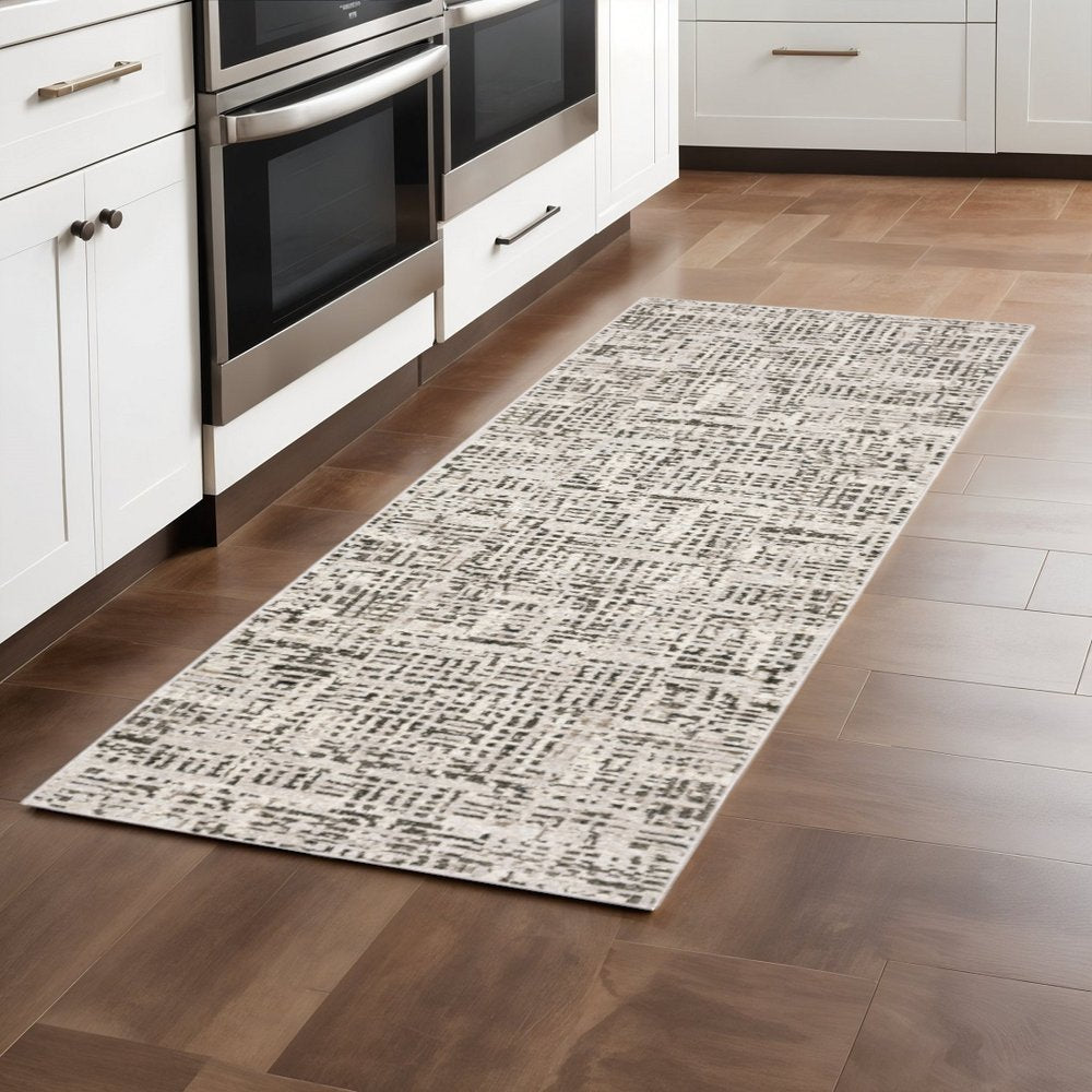 8' X 11' Ivory And Gray Abstract Area Rug