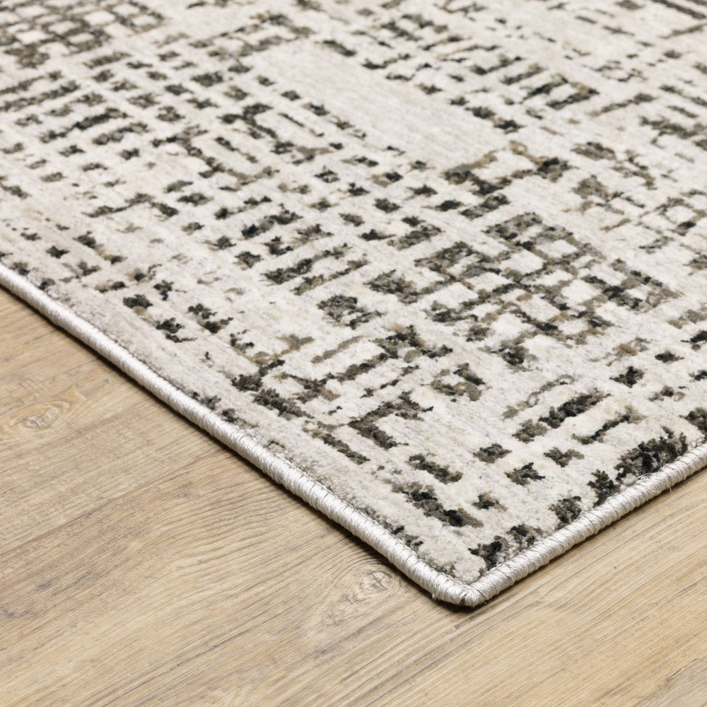 8' X 11' Ivory And Gray Abstract Area Rug