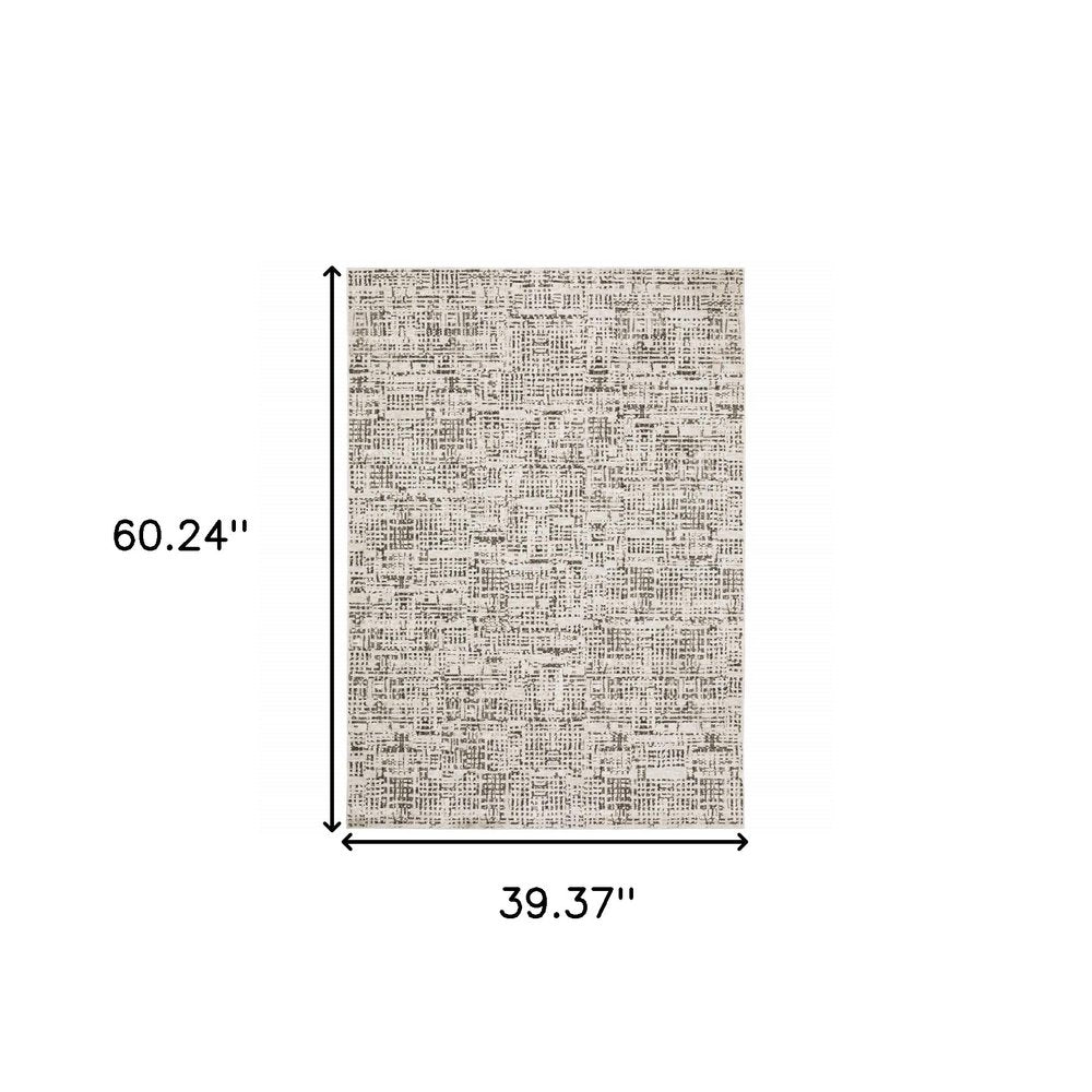 8' X 11' Ivory And Gray Abstract Area Rug