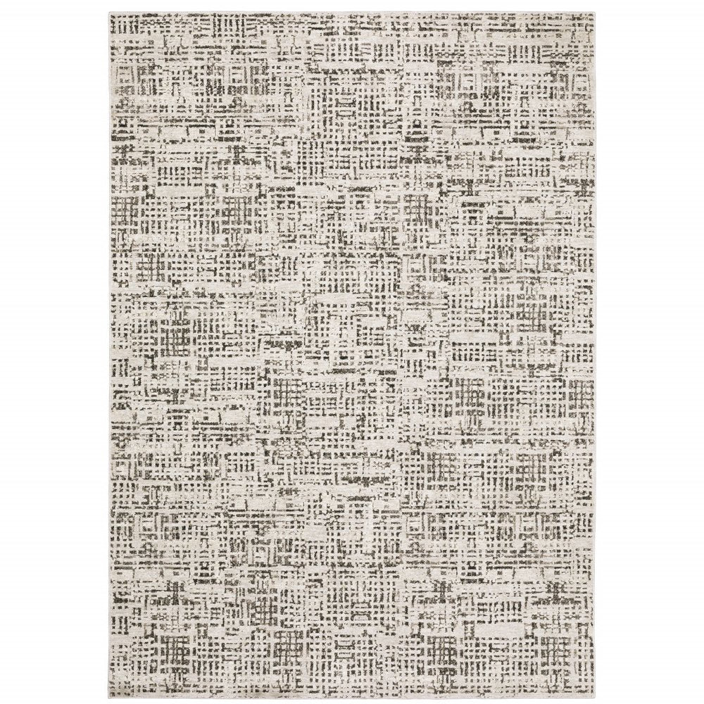 8' X 11' Ivory And Gray Abstract Area Rug