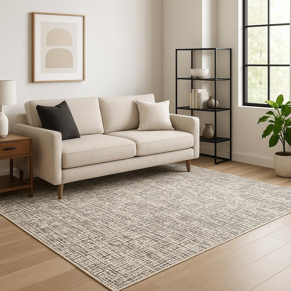 8' X 11' Ivory And Gray Abstract Area Rug