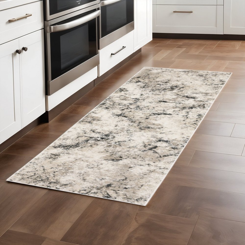8' X 11' Ivory And Gray Abstract Area Rug