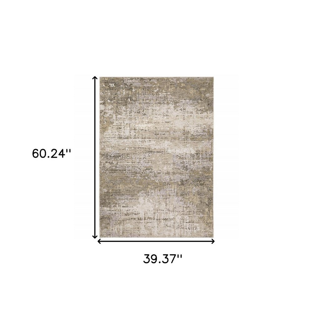 2' X 8' Beige Grey Ivory Tan And Brown Abstract Power Loom Stain Resistant Runner Rug