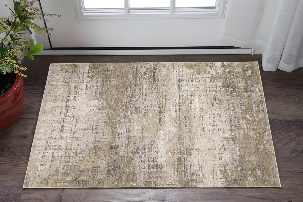 2' X 8' Beige Grey Ivory Tan And Brown Abstract Power Loom Stain Resistant Runner Rug